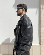 Chiodo Brixton in pelle vegetale vestibilità over NERO