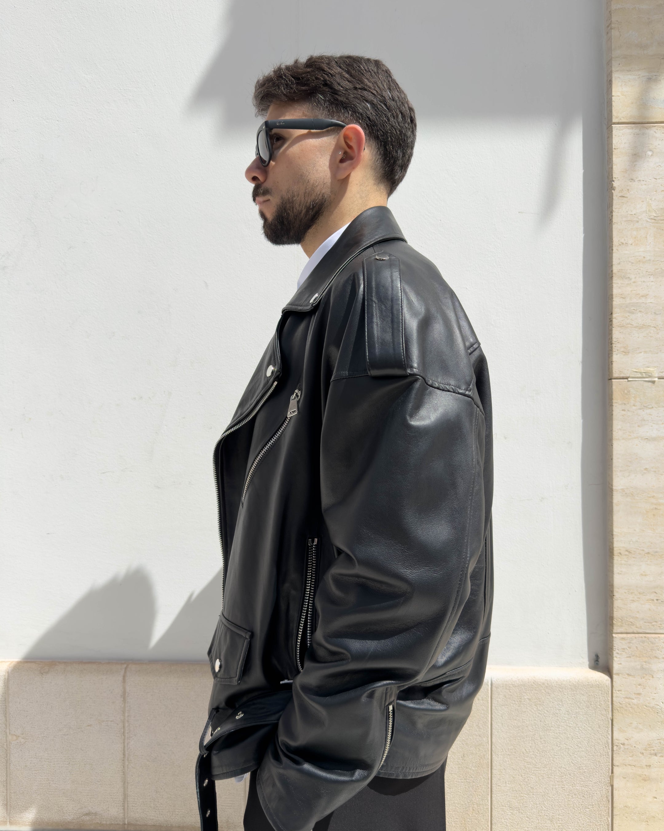 Chiodo Brixton in pelle vegetale vestibilità over NERO