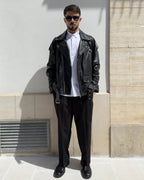 Chiodo Brixton in pelle vegetale vestibilità over NERO