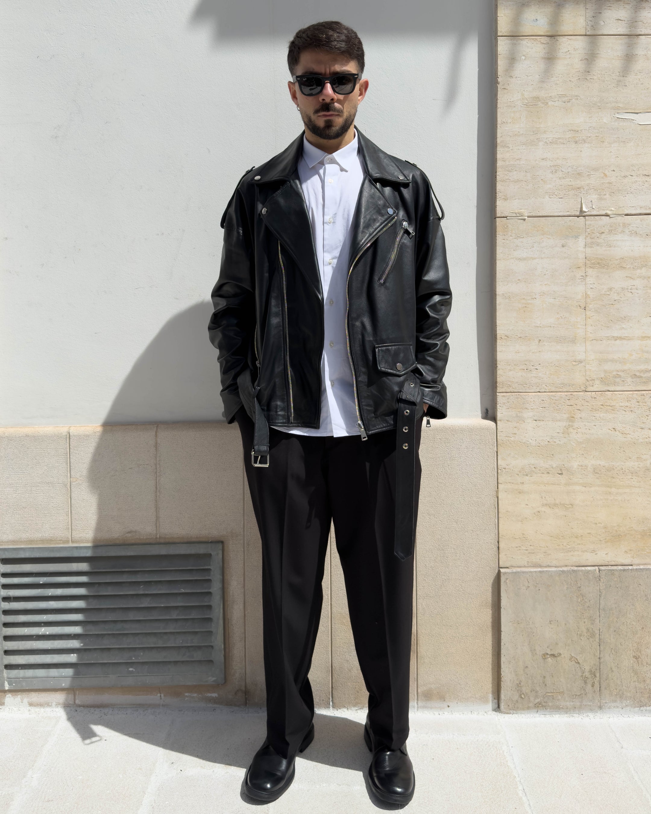 Chiodo Brixton in pelle vegetale vestibilità over NERO