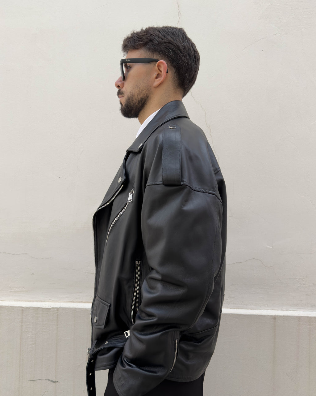 Chiodo Brixton in pelle vegetale vestibilità over NERO