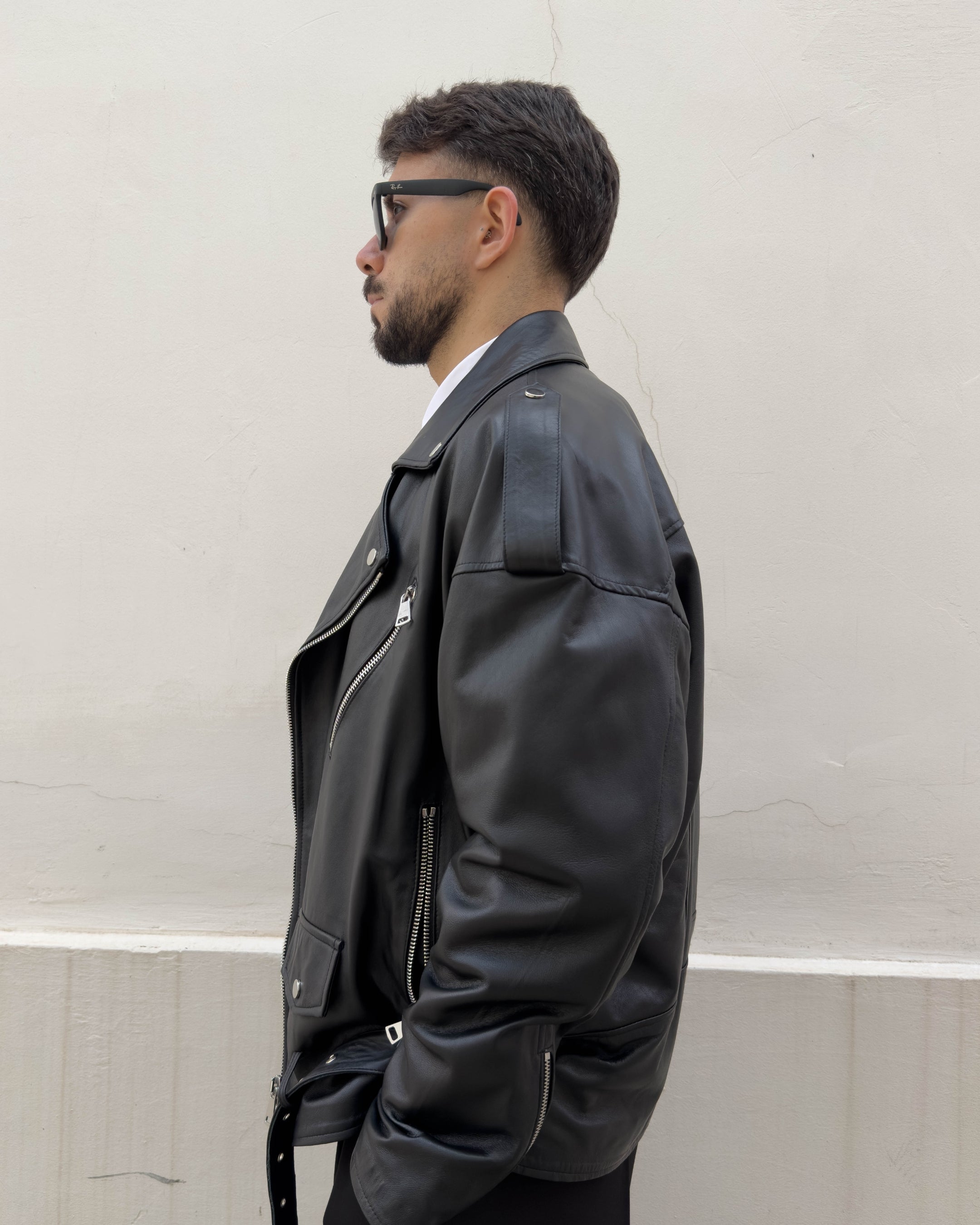 Chiodo Brixton in pelle vegetale vestibilità over NERO