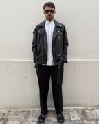 Chiodo Brixton in pelle vegetale vestibilità over NERO