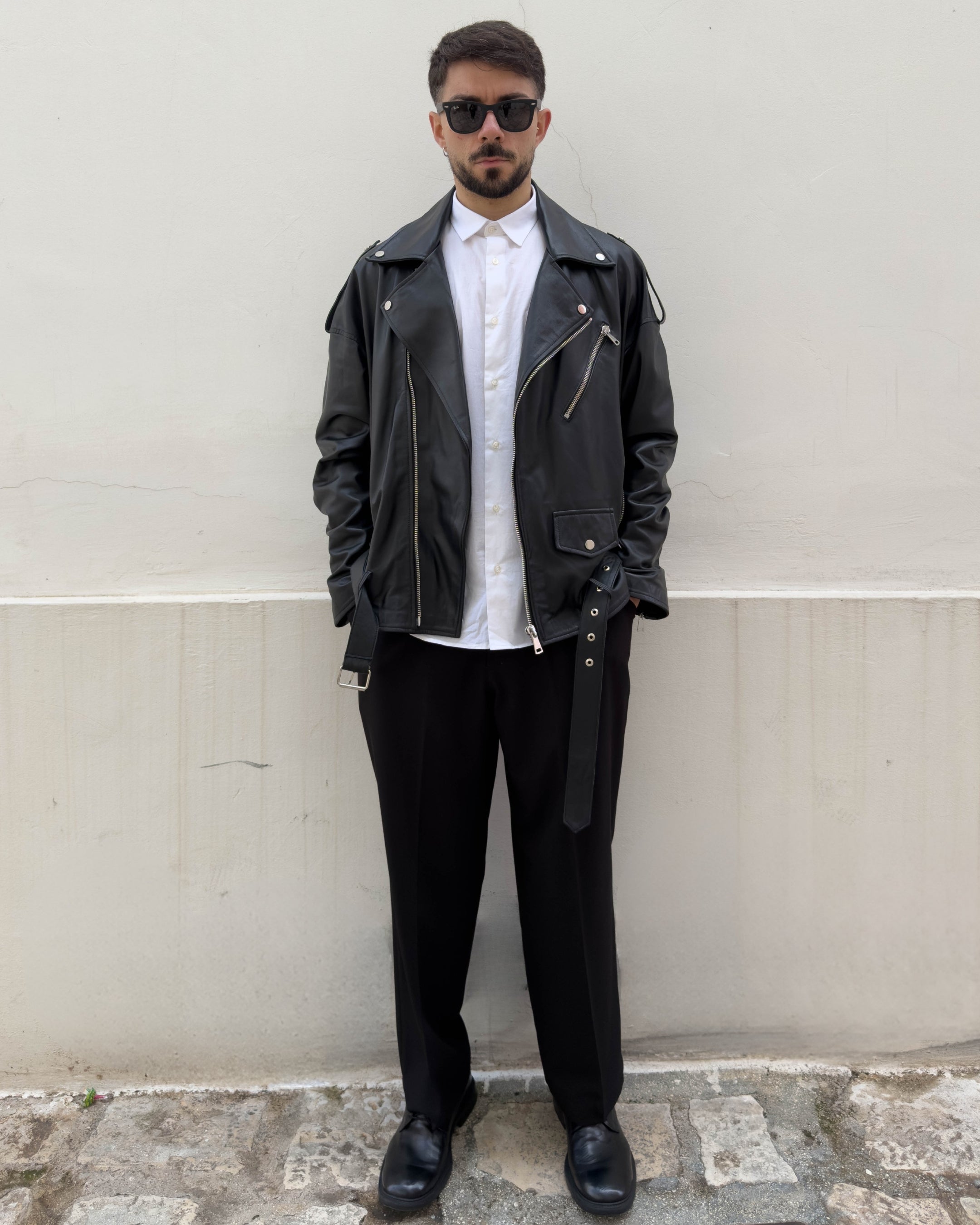 Chiodo Brixton in pelle vegetale vestibilità over NERO