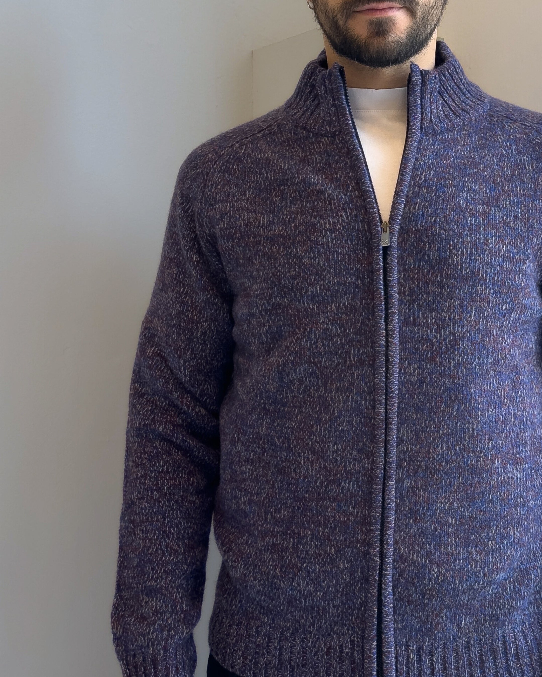 Cardigan Sheffield con zip manica raglan in lana vestibilità ragular VIOLA
