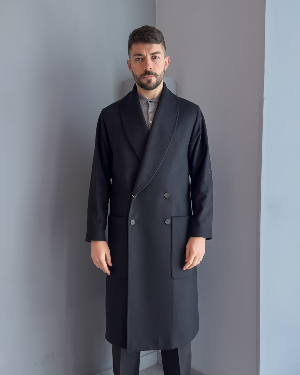 Cappotto Osaka doppio petto over lana & cashmere NERO
