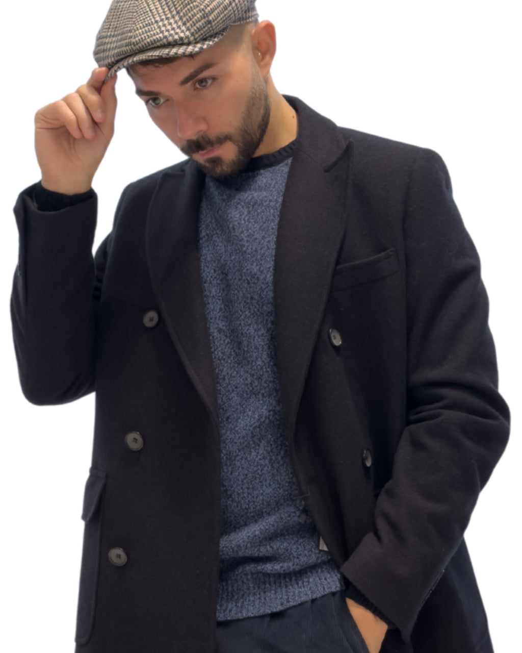 Cappotto Doppiopetto Blu Notte-Lana Premium Made In Italy