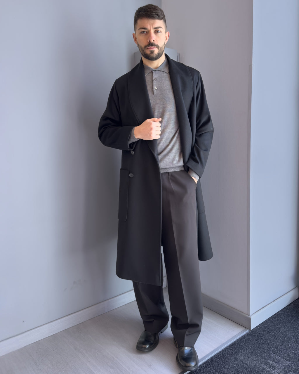 Cappotto Osaka doppio petto over lana & cashmere NERO