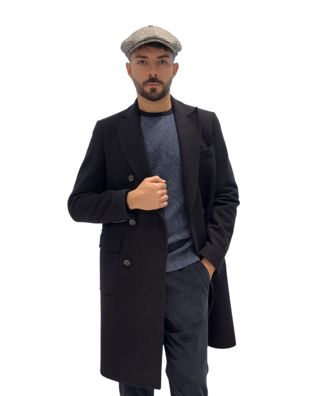 Cappotto Doppiopetto Blu Notte-Lana Premium Made In Italy