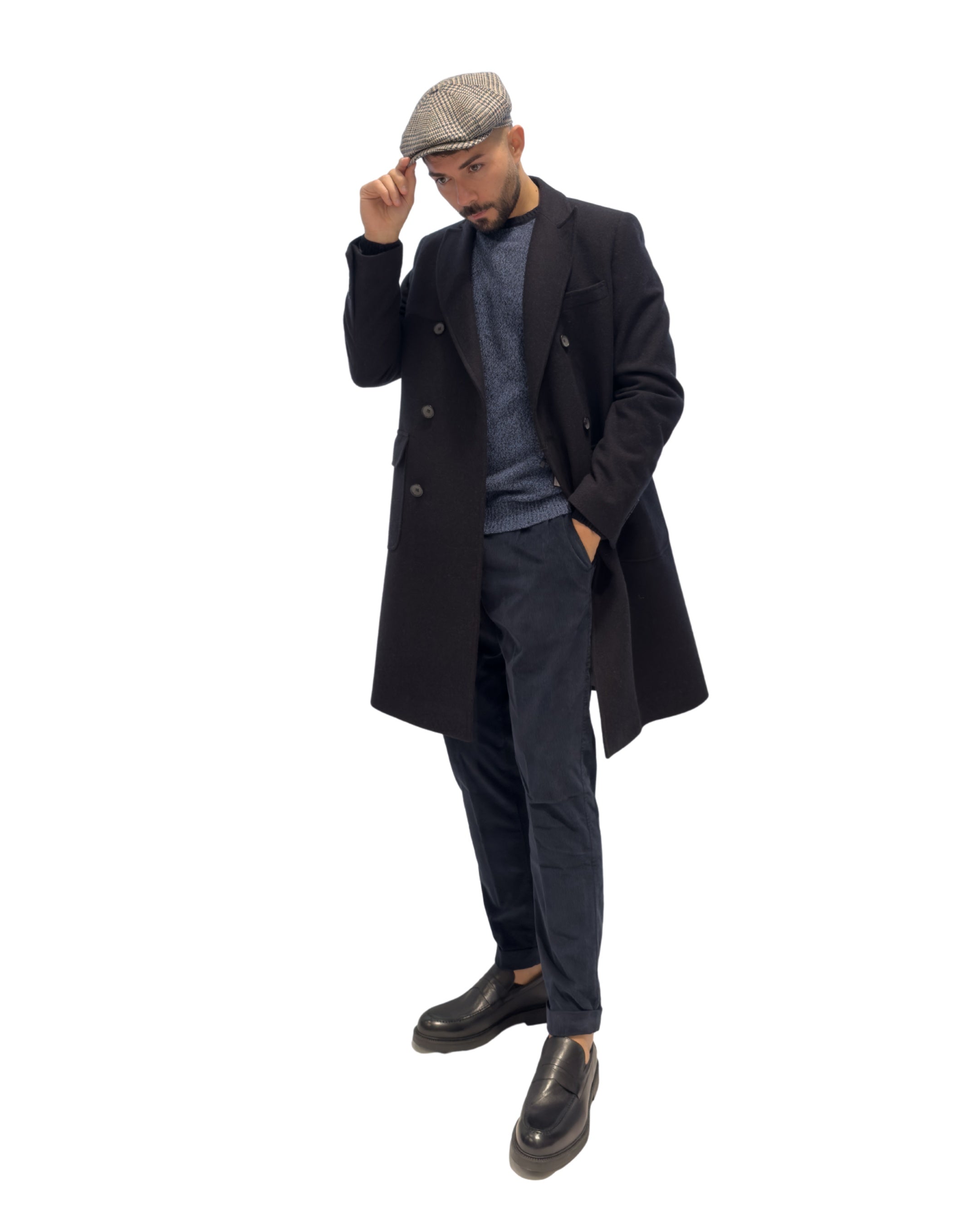 Cappotto Doppiopetto Blu Notte-Lana Premium Made In Italy