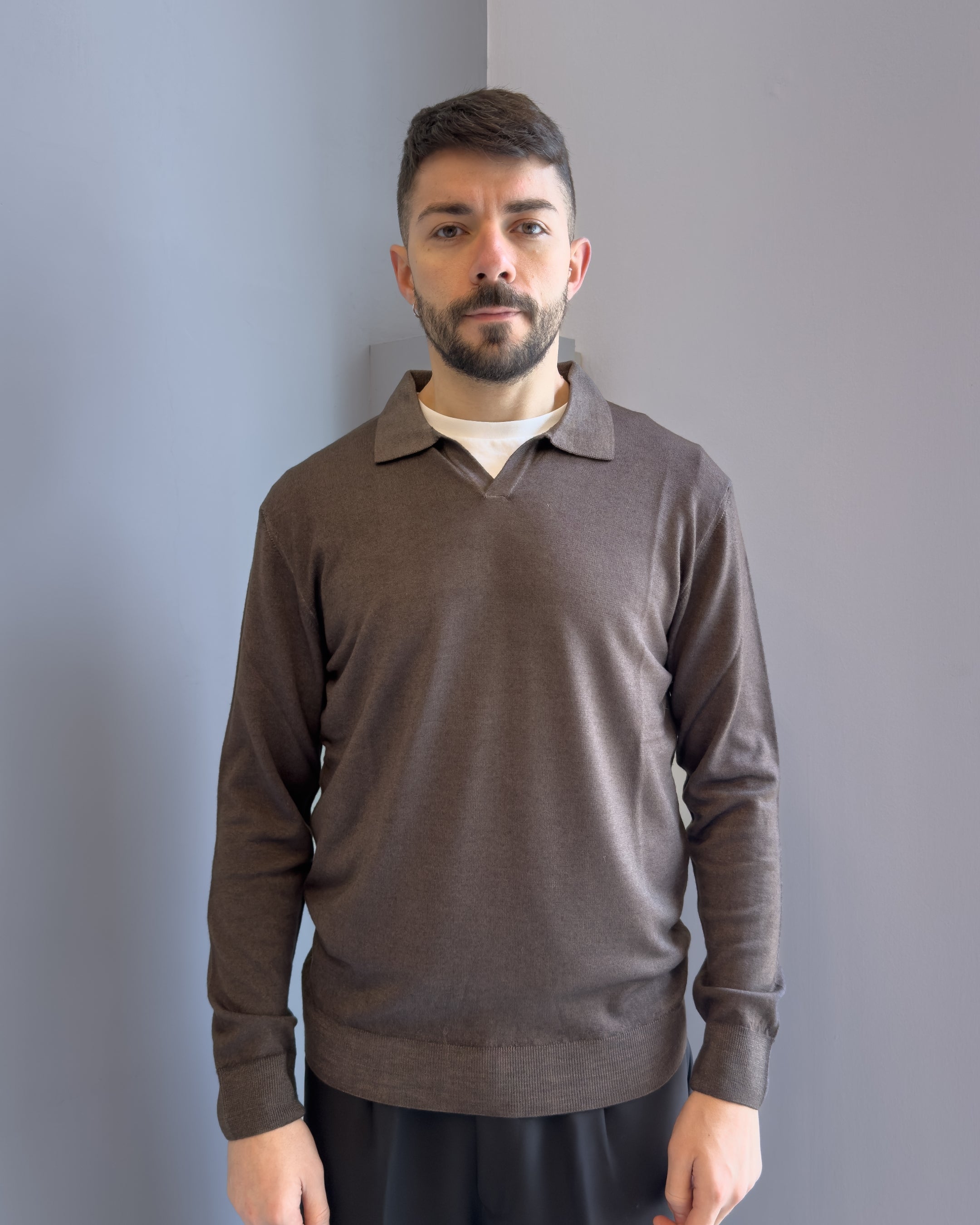 Polo Derby lana merinos acidata vestibilità regular MORO