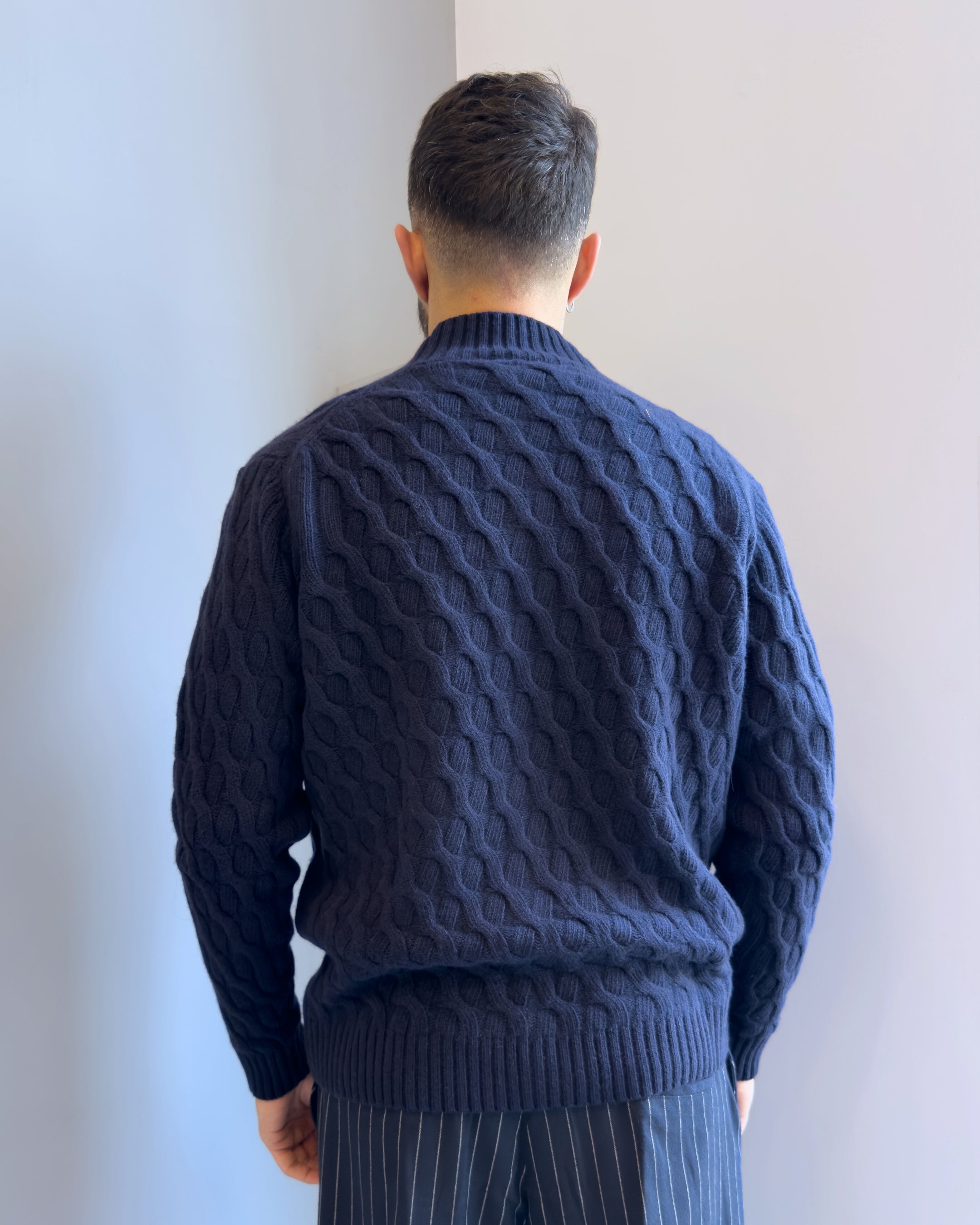 Cardigan  Boras a trecce con collo alta lana & cashmere vestbilità regular BLU