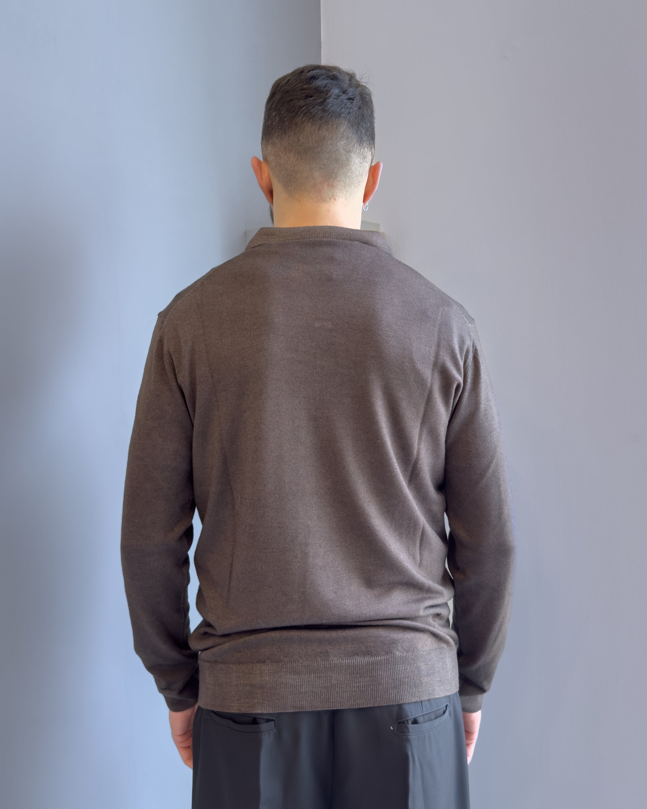 Polo Derby lana merinos acidata vestibilità regular MORO