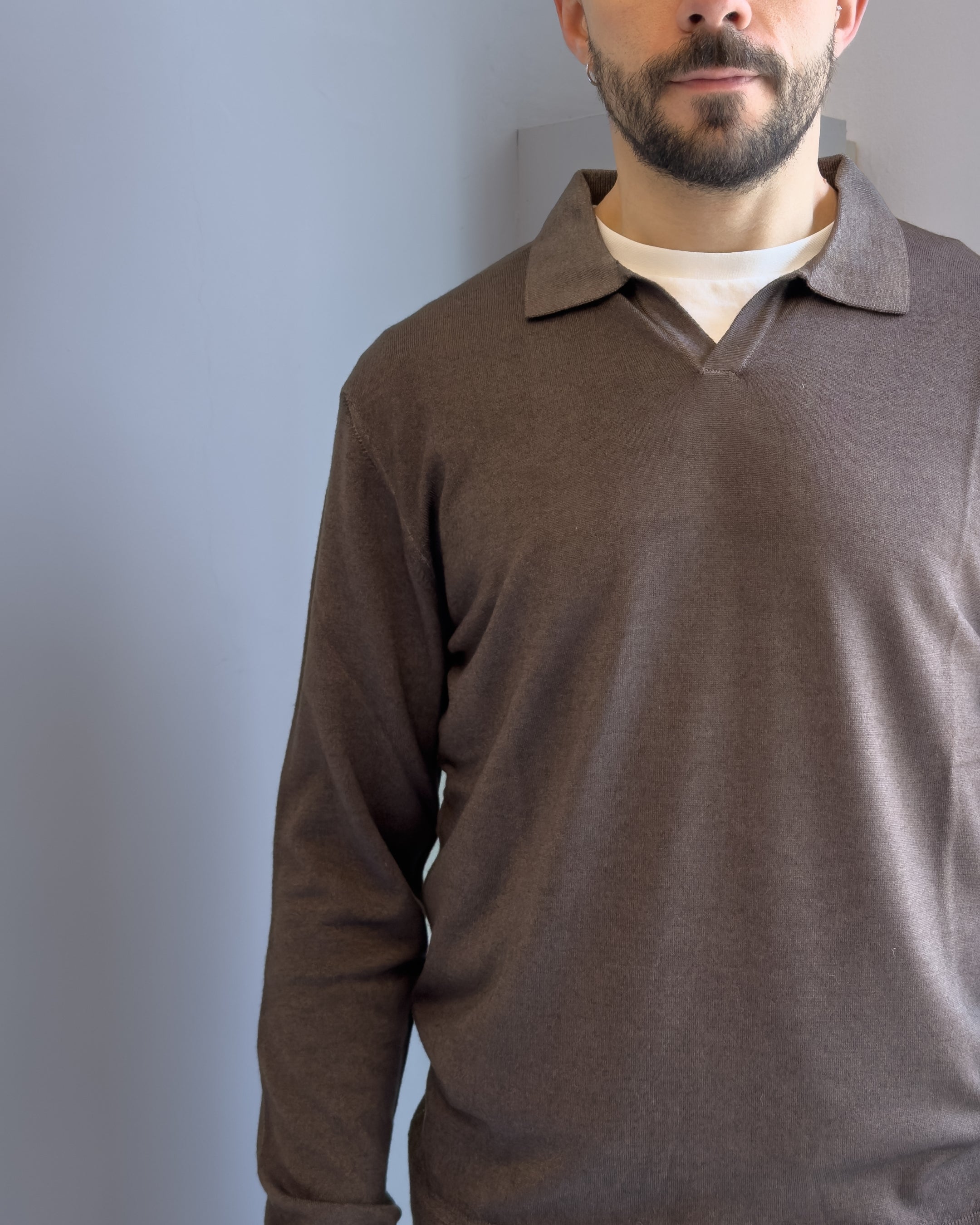 Polo Derby lana merinos acidata vestibilità regular MORO
